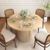 weselon 47 inch Round Dining Table for 4, Kitchen Table Dinner Table with 2-Layer Storage Shelf and Wood Slide Door for Home Dining Room Living Room (Natural)