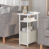 sthmec Narrow Side Table with Charging Station Set of 2, Small End Table for Small Spaces, Skinny Nightstands Set 2 with Storage Basket, 3 Tier Sofa Bedside Tables for Living Room,Bedroom, White