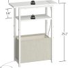 sthmec Narrow Side Table with Charging Station Set of 2, Small End Table for Small Spaces, Skinny Nightstands Set 2 with Storage Basket, 3 Tier Sofa Bedside Tables for Living Room,Bedroom, White