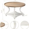 Wnutrees Farmhouse Round Coffee Table, Wood Tray Top with Storage Shelf