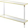 Convenience Concepts Royal Crest Acrylic Glass Console Table 44.25" - Modern 2-Tier Tempered Glass Hall Table with Storage Shelf, Gold Chrome Frame with Acrylic Legs for Entryway, Hallway, Glass, Gold