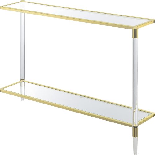 WF7261MAX_1 Convenience Concepts Royal Crest Acrylic Glass Console Table 44.25" - Modern 2-Tier Tempered Glass Hall Table with Storage Shelf, Gold Chrome Frame with Acrylic Legs for Entryway, Hallway, Glass, Gold