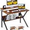 ODK 27.5 Inch Small Desk with Storage & Monitor Stand, Deep Brown | Small Computer Desk for Small Spaces, Study Desk for Bedroom
