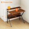 ODK 27.5 Inch Small Desk with Storage & Monitor Stand, Deep Brown | Small Computer Desk for Small Spaces, Study Desk for Bedroom