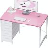 Pamray 32 Inch Computer Desk with 4 Drawers Small Office Desk for Home Bedroom Study Writing Simple Modern Computer Table Pink