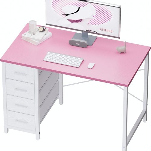 WF7360MAX_1 Pamray 32 Inch Computer Desk with 4 Drawers Small Office Desk for Home Bedroom Study Writing Simple Modern Computer Table Pink