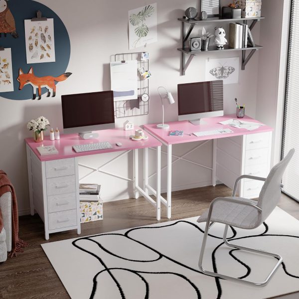 Pamray 32 Inch Computer Desk with 4 Drawers Small Office Desk for Home Bedroom Study Writing Simple Modern Computer Table Pink