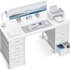 ODK 48 Inch White Computer Desk with 8 Fabric Drawers, Modern Office Desk with Large Storage for Home Office, Study, Gaming, White