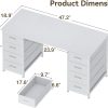 ODK 48 Inch White Computer Desk with 8 Fabric Drawers, Modern Office Desk with Large Storage for Home Office, Study, Gaming, White