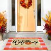 WF7619MAX_2 2Pcs Fall Door Mat Combo Set Pumpkin Welcome Doormat + 28" x 43" Orange and White Buffalo Plaid Rug for Autumn Thanksgiving Halloween Porch Entryway Indoor Outdoor Decor