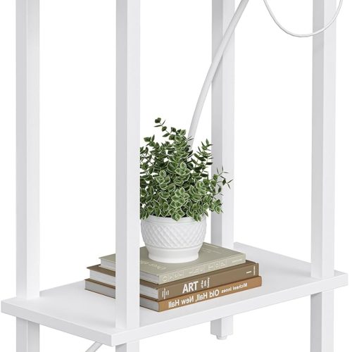 TUTOTAK Narrow Side Table, 2-Tier Small End Table with Charging Station | Skinny Sofa Table, Slim Nightstand, Easy Assembly for Living Room, Bedroom, White TB01BW060