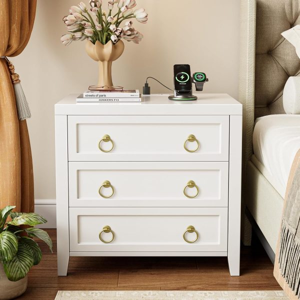 WF7783MAX_1 Huuger Night Stand with Charger Station and USB-C Port, 3 Drawer Nightstand | Larger Wider Bedside Table, Modern Side End Table, for Bedroom,Living Room, White Nightstand