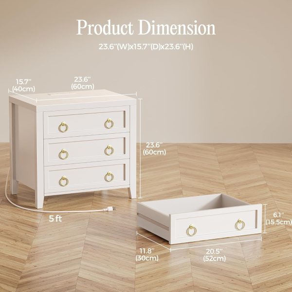 WF7783MAX_2 Huuger Night Stand with Charger Station and USB-C Port, 3 Drawer Nightstand | Larger Wider Bedside Table, Modern Side End Table, for Bedroom,Living Room, White Nightstand