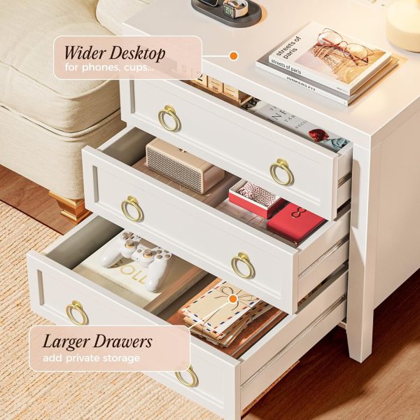 WF7783MAX_4 Huuger Night Stand with Charger Station and USB-C Port, 3 Drawer Nightstand | Larger Wider Bedside Table, Modern Side End Table, for Bedroom,Living Room, White Nightstand