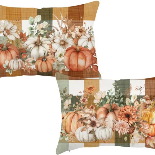Fall Buffalo Plaid Pumpkin Throw Pillow Covers 12x20 Inch Set of 2 Autumn Thanksgiving Harvest Floral Lumbar Cushion Case Decorations for Home Porch Sofa Couch