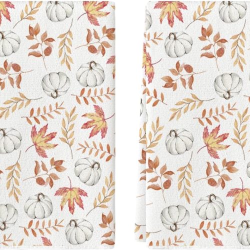 WF7894MAX_1 Artoid Mode Orange Leaves Fall Kitchen Towels Set of 2 18x26 Inch