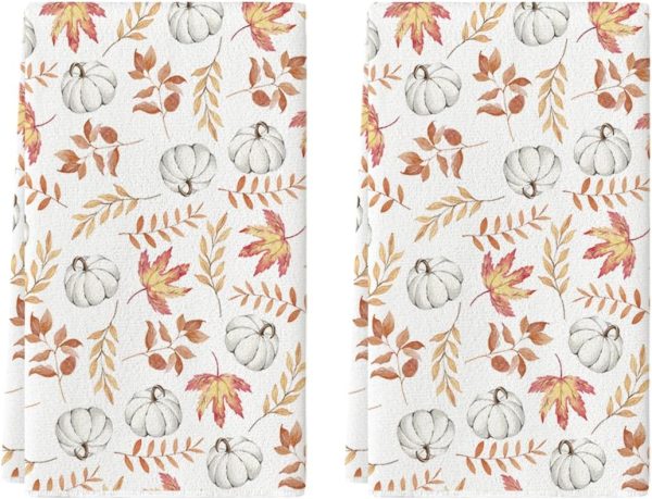 Artoid Mode Orange Leaves Fall Kitchen Towels Set of 2 18x26 Inch