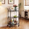 VASAGLE Bar Cart, 3-Tier Shelf, Wine Holders, Glass Holders