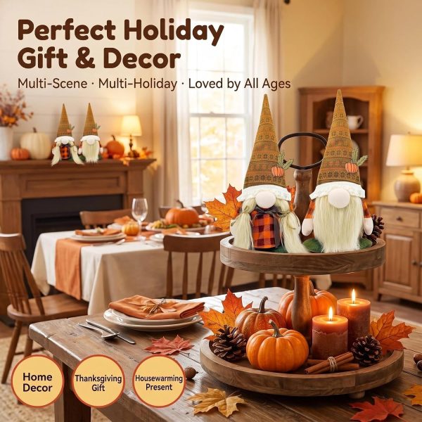 Lovinland Fall Decorations for Home - Pumpkin Gnomes Decor for Thanksgiving | cute buffalo plaid autumn gnomes,rustic,cozy,scandinavian,havest decorations for indoor,office,fall thanksgiving gifts