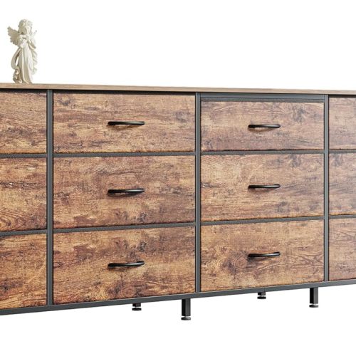 Huuger 78.7 inch Long Dresser for Bedroom, 15 Drawer Fabric Dresser for Closet, Large TV Stand for 65, 75, 85 inch TV, Wide Chest of Drawer with Storage, 78.7" W x 12.9" D x 26.7" H, Rustic Brown