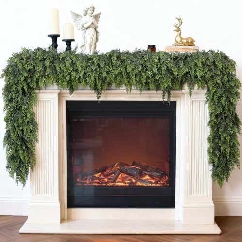 WF8294MAX_1 Lifelike Touch Artificial Christmas Cedar Garland for Mantle (9FT 1PCS) | Realistic Faux Pine Needles Garland Fake Greenery Garland, for Fireplace Table Window Stairs Indoor Holiday Xmas Decorarion