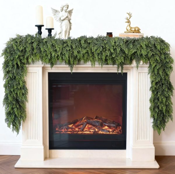 Lifelike Touch Artificial Christmas Cedar Garland for Mantle (9FT 1PCS) | Realistic Faux Pine Needles Garland Fake Greenery Garland, for Fireplace Table Window Stairs Indoor Holiday Xmas Decorarion