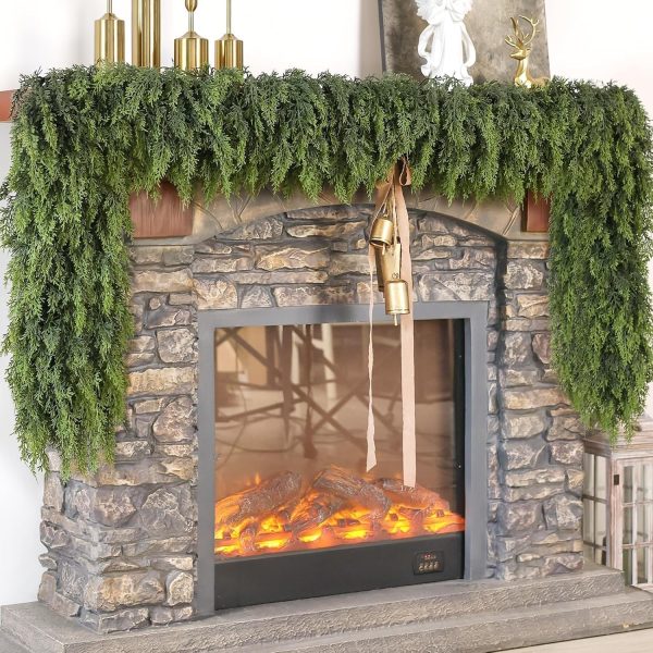 Lifelike Touch Artificial Christmas Cedar Garland for Mantle (9FT 1PCS) | Realistic Faux Pine Needles Garland Fake Greenery Garland, for Fireplace Table Window Stairs Indoor Holiday Xmas Decorarion