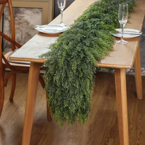 Lifelike Touch Artificial Christmas Cedar Garland for Mantle (9FT 1PCS) | Realistic Faux Pine Needles Garland Fake Greenery Garland, for Fireplace Table Window Stairs Indoor Holiday Xmas Decorarion