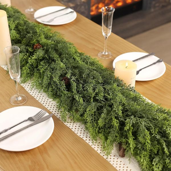 Lifelike Touch Artificial Christmas Cedar Garland for Mantle (9FT 1PCS) | Realistic Faux Pine Needles Garland Fake Greenery Garland, for Fireplace Table Window Stairs Indoor Holiday Xmas Decorarion