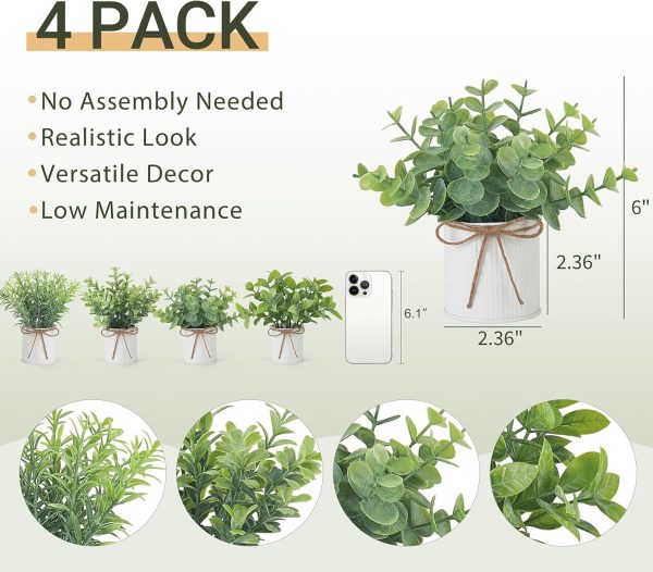 Mkono 4 Packs Small Fake Plants in Galvanized Pots Rustic Farmhouse Decor