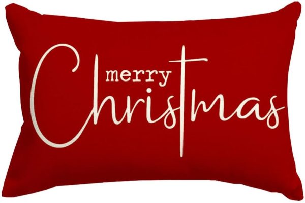 RABUSOFA Christmas Pillow Covers 12x20 Inch,Red Merry Christmas Saying Decorations Winter Decorative Throw Pillow Cases,Farmhouse Holiday Xmas Lumbar Cushion Covers for Couch Living Room(16)