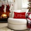 RABUSOFA Christmas Pillow Covers 12x20 Inch,Red Merry Christmas Saying Decorations Winter Decorative Throw Pillow Cases,Farmhouse Holiday Xmas Lumbar Cushion Covers for Couch Living Room(16)