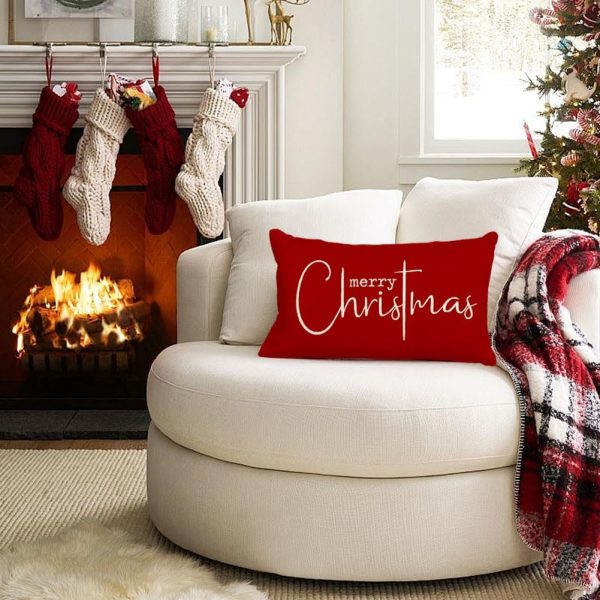 RABUSOFA Christmas Pillow Covers 12x20 Inch,Red Merry Christmas Saying Decorations Winter Decorative Throw Pillow Cases,Farmhouse Holiday Xmas Lumbar Cushion Covers for Couch Living Room(16)