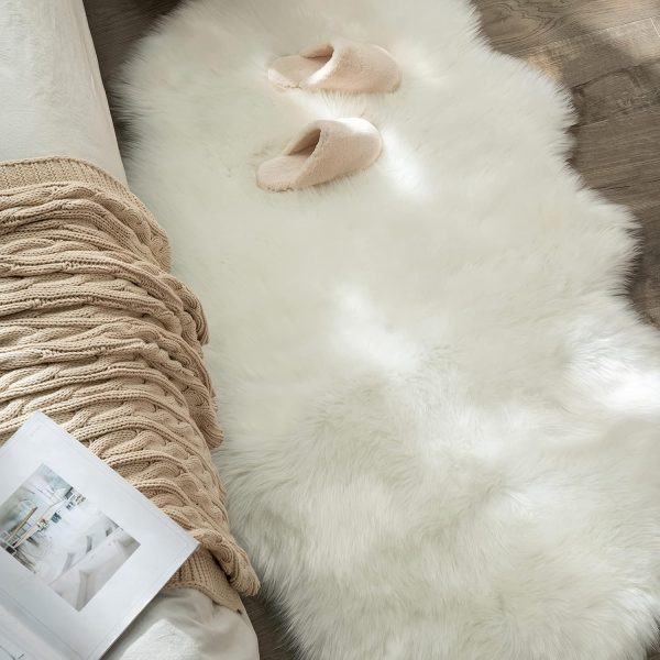 WF9313MAX_3 MIULEE Fluffy Area Rug 3x5 ft Faux Fur Sheepskin Rug for Bedroom White | Luxury, Soft, Plush, Fuzzy, Shaggy, Irregular Carpet for Home Decor Bedside Sofa Floor