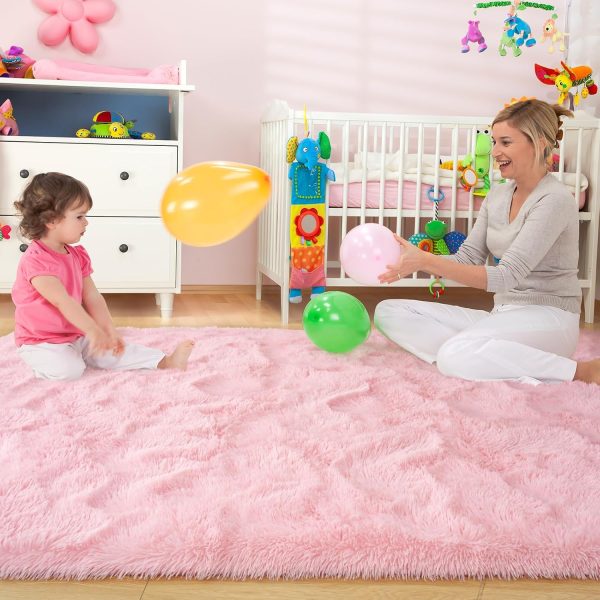 WF9318MAX_3 Ultra Soft Pink Rugs for Bedroom 4x6 Feet, Fluffy Shag Area Rugs for Living Room, Large Comfy Furry Rug for Girls Kids Baby Room Decor, Non Slip Nursery Modern Indoor Fuzzy Floor Carpet