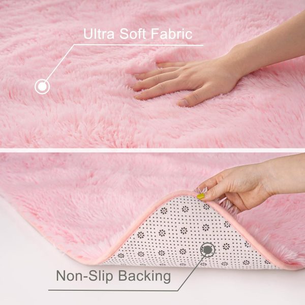 WF9318MAX_4 Ultra Soft Pink Rugs for Bedroom 4x6 Feet, Fluffy Shag Area Rugs for Living Room, Large Comfy Furry Rug for Girls Kids Baby Room Decor, Non Slip Nursery Modern Indoor Fuzzy Floor Carpet