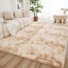 Litanika 4x6 Shag Area Rug for Bedroom, Tie-Dyed Beige Plush Rug | High Pile Soft Fluffy Shaggy Furry Modern Indoor Floor Rug Carpet for Bedside Playroom Dorm, Non-Slip, Non-Shedding