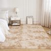 Litanika 4x6 Shag Area Rug for Bedroom, Tie-Dyed Beige Plush Rug | High Pile Soft Fluffy Shaggy Furry Modern Indoor Floor Rug Carpet for Bedside Playroom Dorm, Non-Slip, Non-Shedding