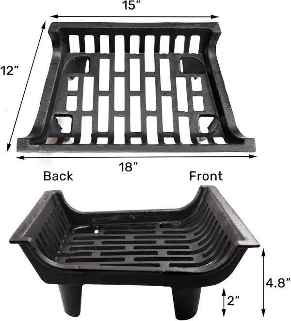 AGTEK Fireplace Grate 18" Cast Iron Heavy Duty Wood Stove Burning Rack Holder