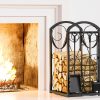 WF9494MAX_1 Kingson Firewood Rack Indoor Wood Holders Fireplace Tool Rack Outdoor Log Holder Rack Lumber Storage Stacking Fireplace Tools Set Wood Stove Accessories Black