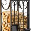 WF9494MAX_4 Kingson Firewood Rack Indoor Wood Holders Fireplace Tool Rack Outdoor Log Holder Rack Lumber Storage Stacking Fireplace Tools Set Wood Stove Accessories Black