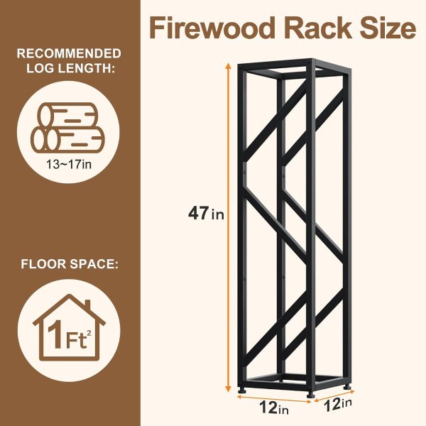 WF9575MAX_2 Firewood Rack Indoor 47 Inch Tall, 4-Tier Heavy-Duty Firewood Holder for Fireplace with Minimalist Style, Decorative Log Rack, Flexible Storage, Space-Saving, Easy Assembly, Black