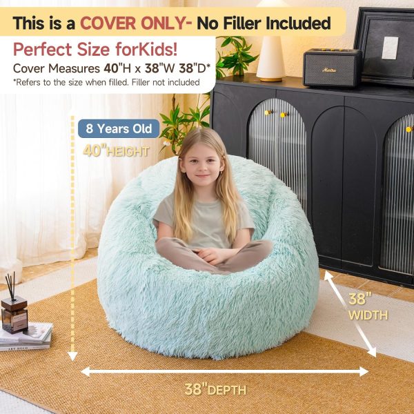 Fluffy Faux Fur Bean Bag Chair Cover(No Filler), Mint Green
