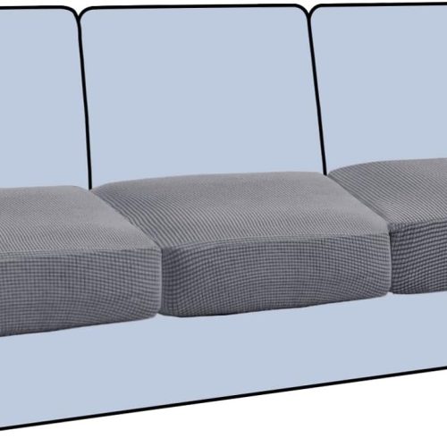 H.VERSAILTEX Stretch 3 Piece T Cushion Sofa Slipcovers Individually Sofa Cushion Covers for 3 Cushion Couch Sofa Seat Cushion Covers with Elastic Bands Featuring Thicker Jacquard Fabric, Dove