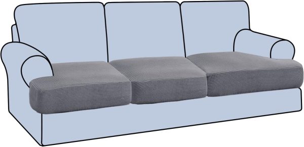 WF9790MAX_1 H.VERSAILTEX Stretch 3 Piece T Cushion Sofa Slipcovers Individually Sofa Cushion Covers for 3 Cushion Couch Sofa Seat Cushion Covers with Elastic Bands Featuring Thicker Jacquard Fabric, Dove