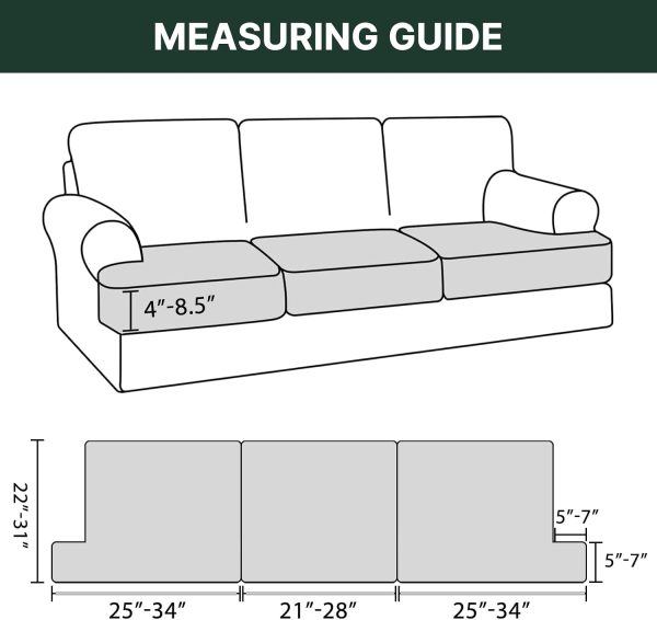 WF9790MAX_3 H.VERSAILTEX Stretch 3 Piece T Cushion Sofa Slipcovers Individually Sofa Cushion Covers for 3 Cushion Couch Sofa Seat Cushion Covers with Elastic Bands Featuring Thicker Jacquard Fabric, Dove