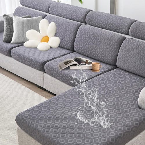 WF9879MAX_1 Waterproof Couch Cushion Covers for Sectional Sofa L Shape Cover | Non Slip,Stretch Jacquard Fabric,Pet Hair & Scratch Protection,Easy Installation,Furniture Protector,3 Seater+1 Chaise