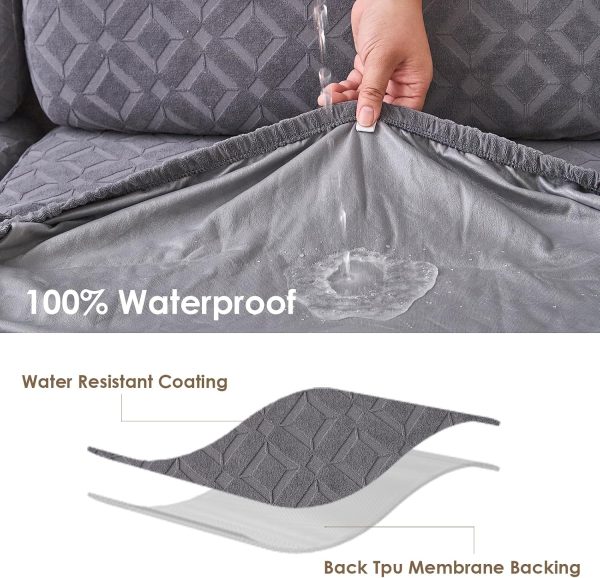 WF9879MAX_2 Waterproof Couch Cushion Covers for Sectional Sofa L Shape Cover | Non Slip,Stretch Jacquard Fabric,Pet Hair & Scratch Protection,Easy Installation,Furniture Protector,3 Seater+1 Chaise