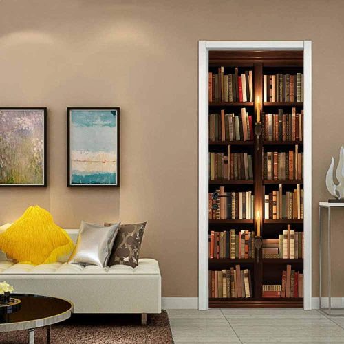COLORSPRING 3D Door Stickers Peel and Stick, Bookcase Door Decal Cover | Removable Self-Adhesive Wallpaper Mural for Home Décor