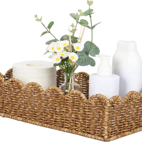 Scalloped Edge Wicker Basket for Toilet Paper Storage